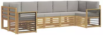 vidaXL Ecksofa Set 7-tlg. Akazienholz Wei&szlig; & Hellgrau