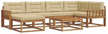 vidaXL Outdoor-Sofagarnitur 7-tlg. mit Kissen, Natur & Beige (3367856)