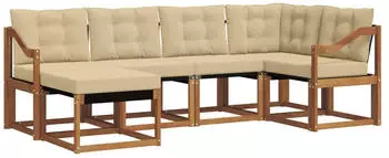vidaXL Outdoor-Sofagarnitur mit Kissen 6-tlg. Natur und Beige (3368844)