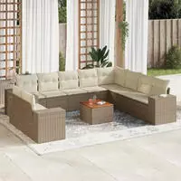 vidaXL 11-tlg. Garten-Sofagarnitur mit Kissen Schwarz Poly Rattan