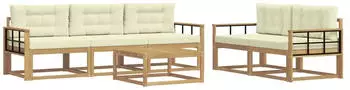 vidaXL Outdoor-Sofagarnitur mit Kissen 6-tlg. Wei&szlig;/Creme (3386069)