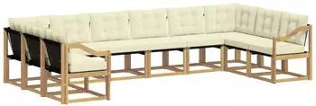 vidaXL Outdoor-Sofagarnitur mit Kissen 10-tlg. Wei&szlig; und Creme (3389916)