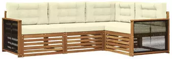 vidaXL Outdoor-Sofagarnitur mit Kissen 4-teilig Natur und Creme (3383293)