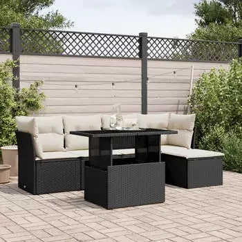 vidaXL Garten-Sofagarnitur 6-tlg. mit Kissen Poly Rattan Grau (3266550)