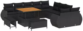 vidaXL Garten-Sofa-Set mit Kissen und Stauraum, 13-tlg., Schwarz (3363874)