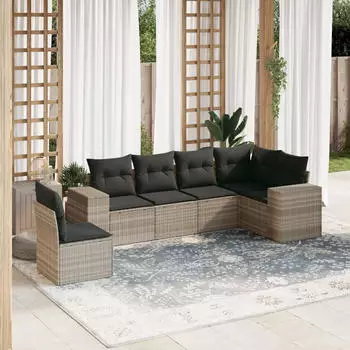vidaXL Garten-Sofagarnitur 7-tlg. mit Kissen Poly Rattan Grau (3222639)