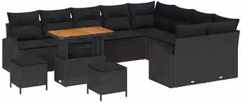 vidaXL Garten-Sofa-Set mit Kissen und Stauraum 12-tlg. Schwarz (3364384)