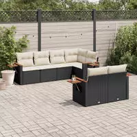 vidaXL 7-tlg. Garten-Sofagarnitur mit Kissen Beige Poly Rattan