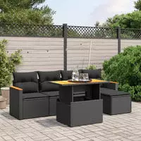 vidaXL 6-tlg. Garten-Sofagarnitur mit Kissen Schwarz Poly Rattan