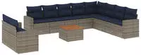 vidaXL 11-tlg. Garten-Sofagarnitur mit Kissen Grau Poly Rattan