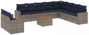 vidaXL Garten-Sofagarnitur 11-tlg. mit Kissen Poly Rattan Grau (3256530)