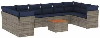 vidaXL Garten-Sofagarnitur 11-tlg. mit Kissen, Poly Rattan, Grau (3256166)