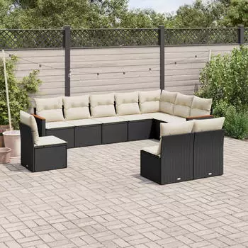 vidaXL Garten-Sofagarnitur 11-tlg. mit Kissen Poly Rattan Grau (3226081)