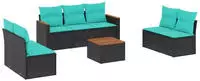 vidaXL 8-teiliges Gartensofa-Set mit Kissen, schwarzes Polyrattan
