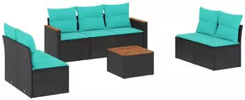 vidaXL Gartensofa-Set 8-teilig mit Kissen, Polyrattan Schwarz (3225882)
