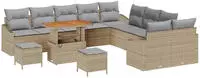 vidaXL Gartensofa-set mit Kissen mit Speicher 13 pcs Beige Poly Rattan
