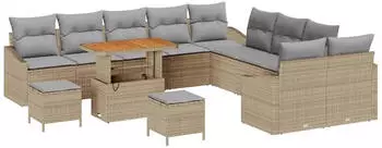 vidaXL Gartensofa-Set 13-teilig Poly Rattan Akazie Beige (3364667)
