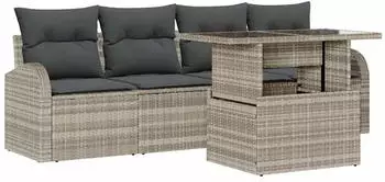vidaXL Gartensofa-Set 5-teilig mit Kissen, Hellgrau, Poly-Rattan (3348548)