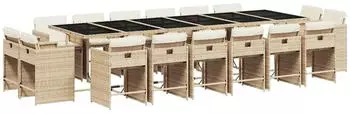 vidaXL Garten-Essgruppe 17-tlg. mit Kissen Poly Rattan Beige (3211246)