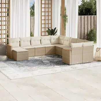 vidaXL Garten-Sofagarnitur 12-tlg. mit Kissen Poly Rattan Grau (3226578)