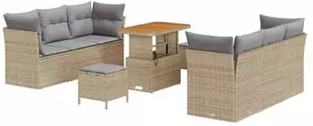 vidaXL Garten-Sofagarnitur 9-tlg. mit Kissen Poly-Rattan Beige (3361442)
