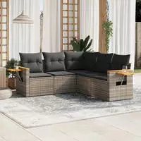 vidaXL 5-tlg. Garten-Sofagarnitur mit Kissen Beige Poly Rattan
