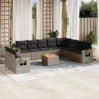 vidaXL 11-tlg. Garten-Sofagarnitur mit Kissen Schwarz Poly Rattan