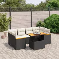vidaXL 7-tlg. Garten-Sofagarnitur mit Kissen Beige Poly Rattan