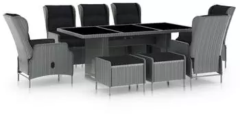 vidaXL Garten-Essgruppe 9-tlg. mit Auflagen, Poly Rattan, Hellgrau (3060159)