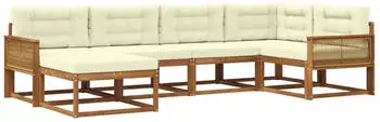 vidaXL Outdoor-Sofagarnitur mit Kissen 6-tlg. Natur/Creme (3382708)