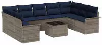 vidaXL Gartensofa-set mit Speicher 10 pcs Grau Poly-Rattan
