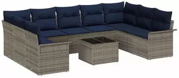 vidaXL Gartenlounge-Set mit Stauraum 10-tlg. Poly-Rattan Grau (3354204)