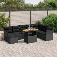 vidaXL 9-tlg. Garten-Sofagarnitur mit Kissen Beige Poly Rattan