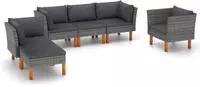 vidaXL 6-tlg. Garten-Lounge-Set Poly Rattan Eukalyptusholz Schwarz
