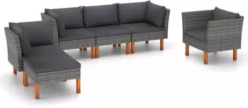 vidaXL Garten-Lounge-Set 6-tlg. Poly Rattan Eukalyptusholz Schwarz (3082085)