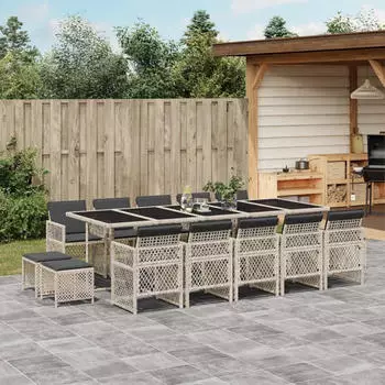 vidaXL Garten-Essgruppe 11-tlg. mit Kissen, Poly Rattan, Grau (3210794)