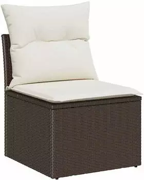 vidaXL Garten-Essgruppe mit Kissen 6-teilig Poly Rattan Braun/Creme (3355497)