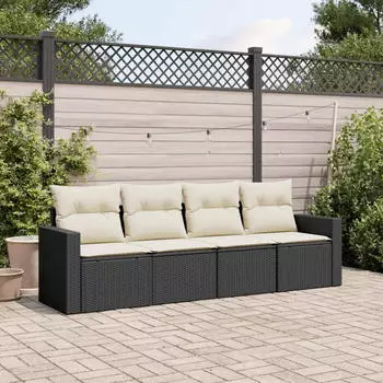 vidaXL Garten-Sofagarnitur 4-tlg. mit Kissen Poly Rattan Braun (3251020)