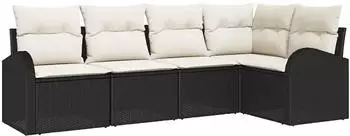 vidaXL Garten-Sofa-Set mit Kissen 5-tlg. Poly-Rattan Schwarz/Wei&szlig; (3354706)