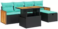 vidaXL 6-tlg. Garten-Sofagarnitur mit Kissen Schwarz Poly Rattan