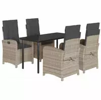 vidaXL 5-tlg. Garten-Essgruppe mit Kissen Hellgrau Poly Rattan