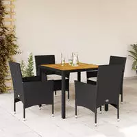 vidaXL 9-tlg. Garten-Essgruppe mit Kissen Schwarz Poly Rattan Akazie