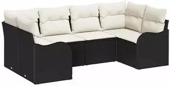 vidaXL Garten-Sofa-Set mit Kissen 6-tlg. Poly Rattan Schwarz/Wei&szlig; (3354506)