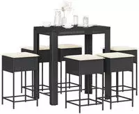 vidaXL 5-tlg. Gartenbar-Set mit Kissen Grau Poly Rattan