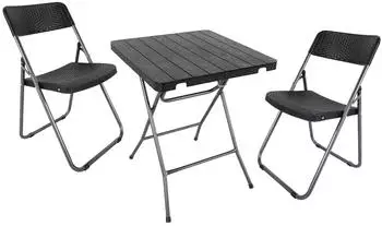 Spetebo Bistro Set Rattan Design klappbar, 1 Tisch & 2 St&uuml;hle, Schwarz (Bistro Set)