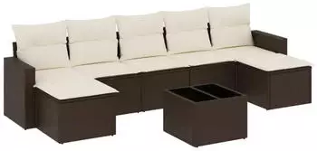 vidaXL Garten-Sofagarnitur 8-tlg. mit Kissen Poly Rattan Braun (3251690)