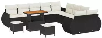 vidaXL Garten-Sofa-Set mit Kissen 13-teilig Schwarz Poly Rattan Akazie (3363885)