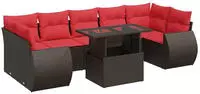 vidaXL 8-tlg. Garten-Sofagarnitur mit Kissen Braun Poly Rattan Akazie