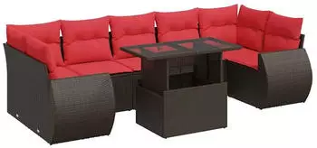 vidaXL Garten-Sofagarnitur 8-tlg. mit Kissen, Poly Rattan & Akazie, Braun (3326605)