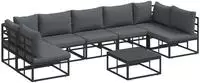 vidaXL Gartensofa-set mit Kissen 8 pcs Schwarz Aluminium